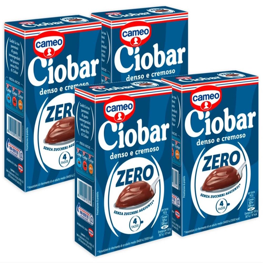 CAIYA 4 x Cameo Ciobar Zero Hot Chocolate Mix with No Added Sugar, Thick and Creamy, Box of 5 Sachets, 76 g [4 Packs]