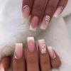 Ceboic 24-Piece Medium Square Press-On Nails, Pink and White French Floral Design with Rhinestones view 1