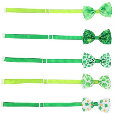 FRCOLOR 5-Pack Pet Bowties with Clover Design for St. Patrick's Day