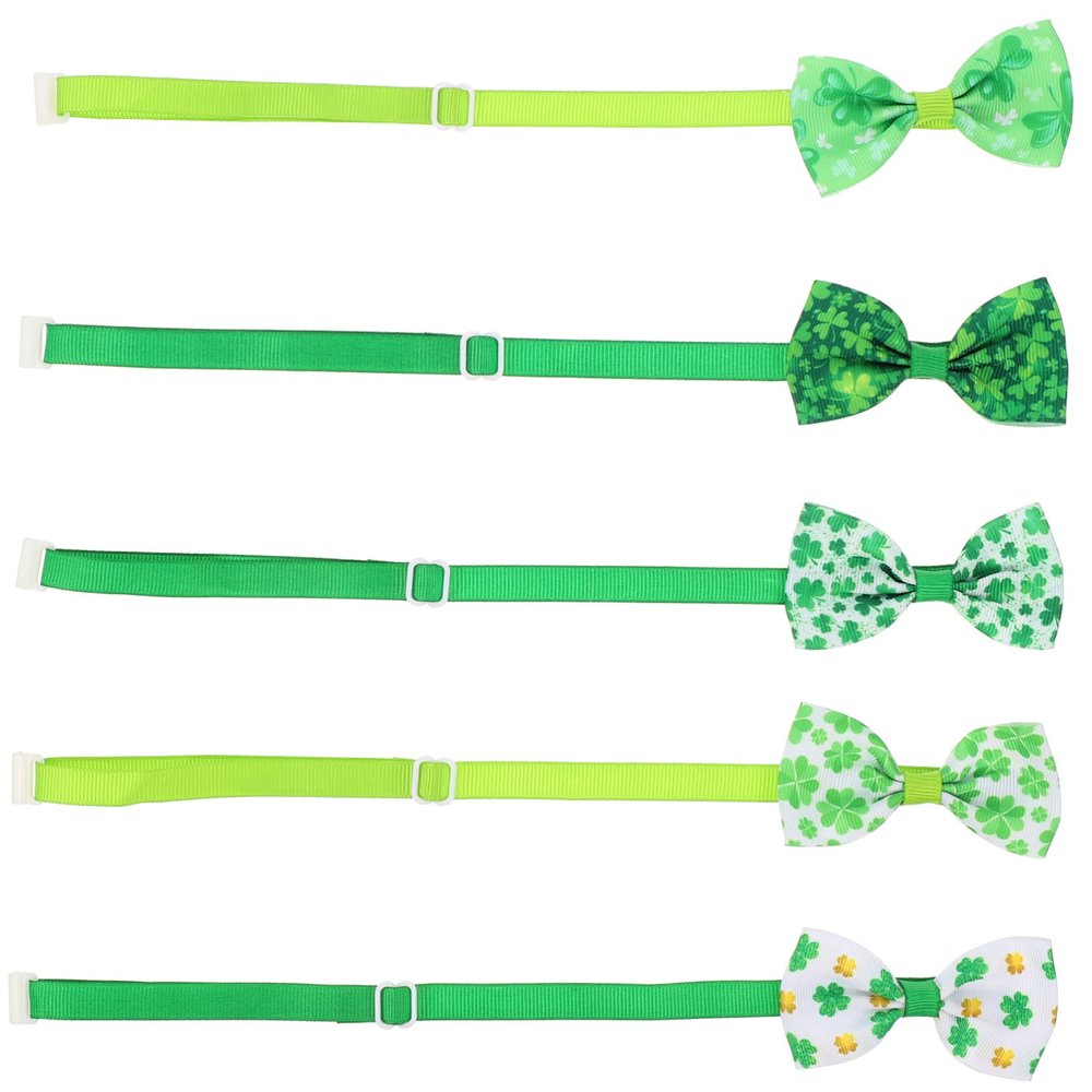 FRCOLOR 5-Pack Pet Bowties with Clover Design for St. Patrick's Day