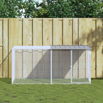 Homgoday Chicken Coop with Roof, Galvanized Steel, Light Gray, 203 x 98 x 90 cm, Rabbit Hutch, Cage, Shelter for Small Animals, Pets, Sun Protection, Type 2