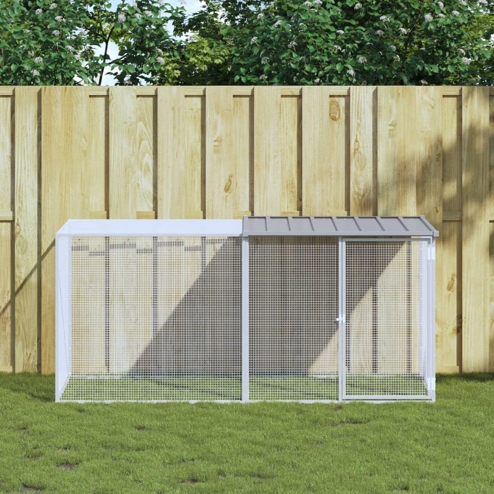 Homgoday Chicken Coop with Roof, Galvanized Steel, Light Gray, 203 x 98 x 90 cm, Rabbit Hutch, Cage, Shelter for Small Animals, Pets, Sun Protection, Type 2