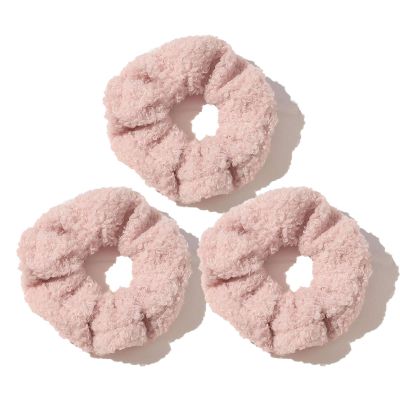 CCYXFB 3-Piece Plush Scrunchies for Women and Girls, Winter Pink, 12 cm
