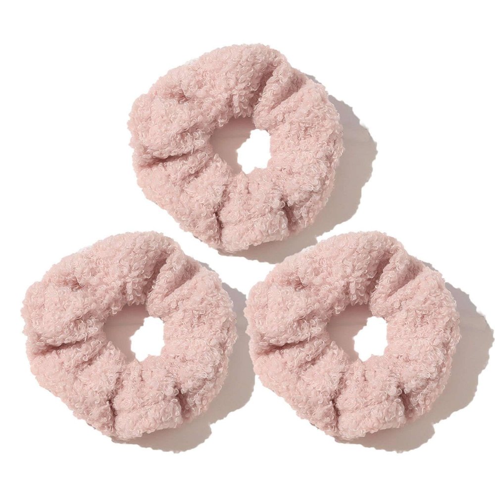 CCYXFB 3-Piece Plush Scrunchies for Women and Girls, Winter Pink, 12 cm