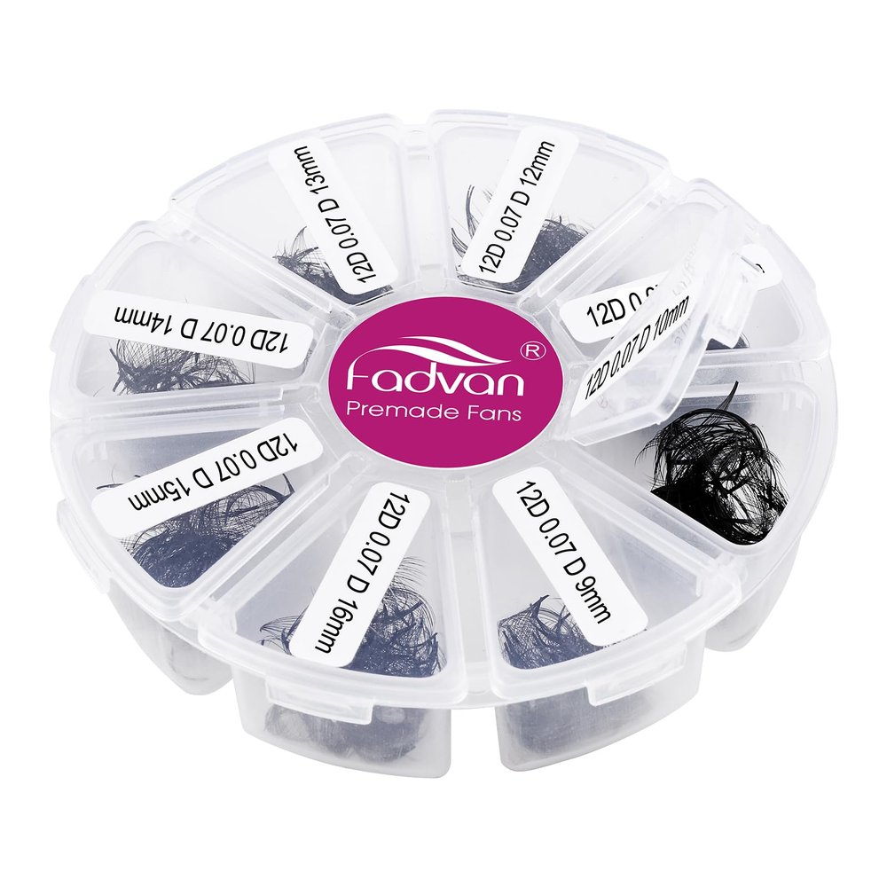 FADVAN 12D Premade Volume Lash Fans, 600 Pieces, 9–16 mm, 0.07 mm D Curl