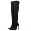 11 cm/4.33 in Suede Stiletto Women's Stretch Knee-High Boots, Black, EU 42 view 1