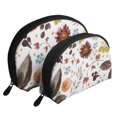 2-Piece Makeup Bag Travel Cosmetic Pouch Set, Floral Boone Autumn Pattern