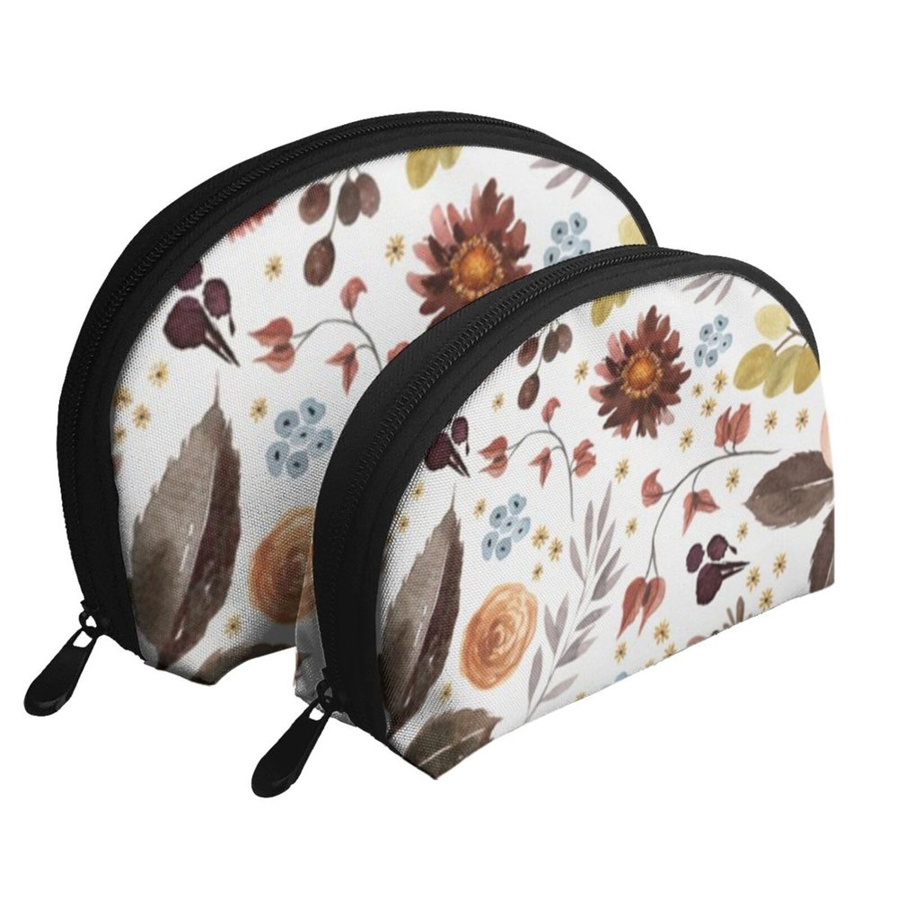 2-Piece Makeup Bag Travel Cosmetic Pouch Set, Floral Boone Autumn Pattern