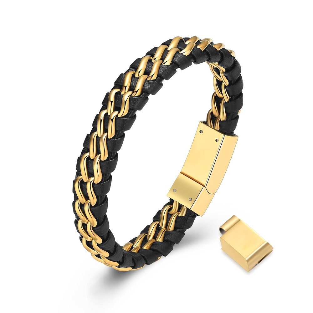 QGJNSGC Cremation Ash Bracelet, Stainless Steel and Braided Leather