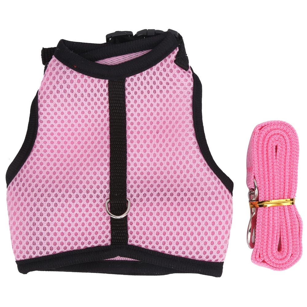 Qcwwy Adjustable Pet Harness with Ring and Soft Mesh for Small Pets, Rabbits, Guinea Pigs, Dogs, Easy to Wear and Comfortable (PINK)