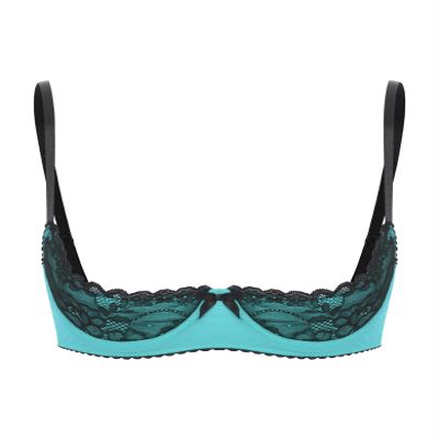 Manyakai Women's Open-Bust Transparent Lace Bra, Turquoise, 5XL