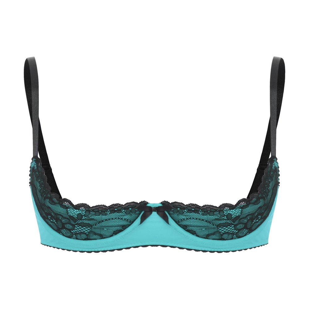 Manyakai Women's Open-Bust Transparent Lace Bra, Turquoise, 5XL