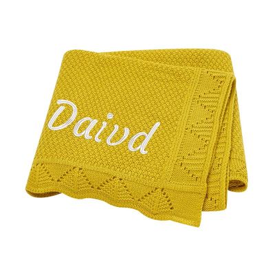 Embroidered Personalized Baby Blanket, Soft Knitted Cotton, Yellow