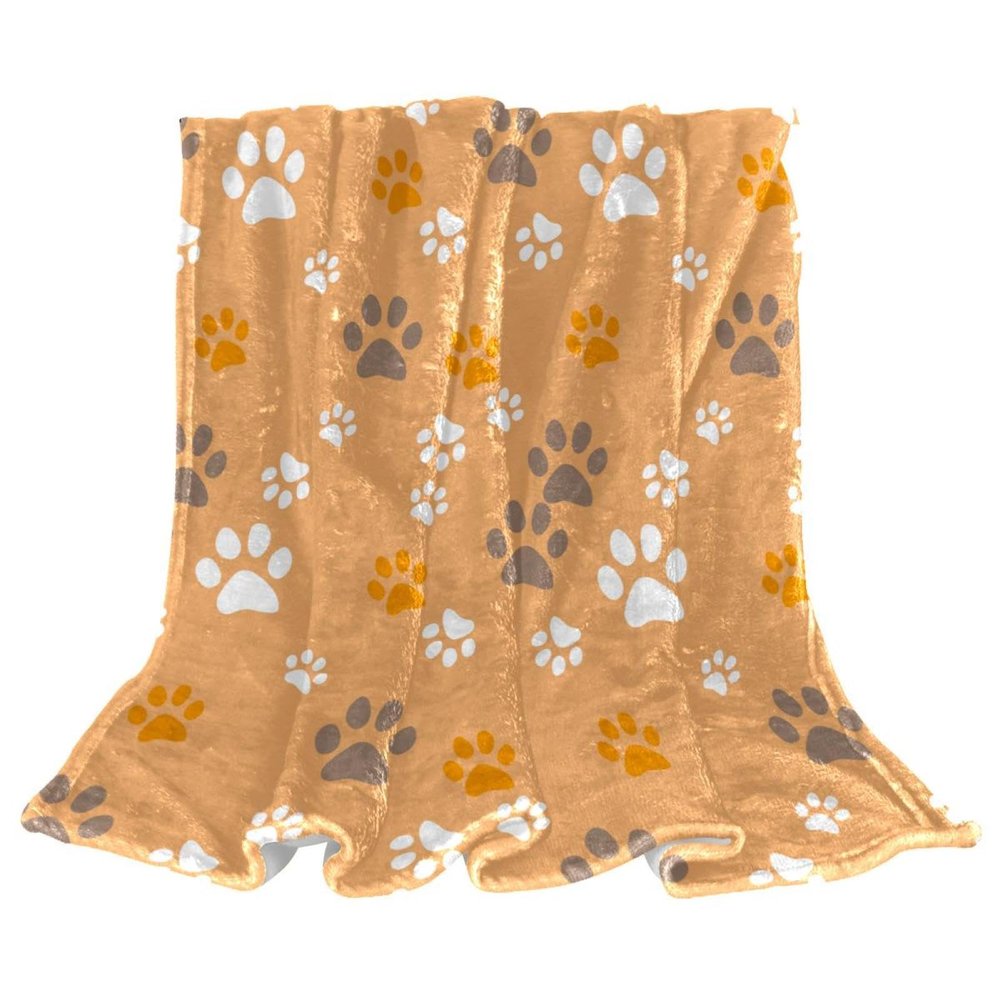 Soft Fluffy Throw Blanket for Double Beds, Large Plush Cat and Dog Paw Prints, 150 x 130 cm