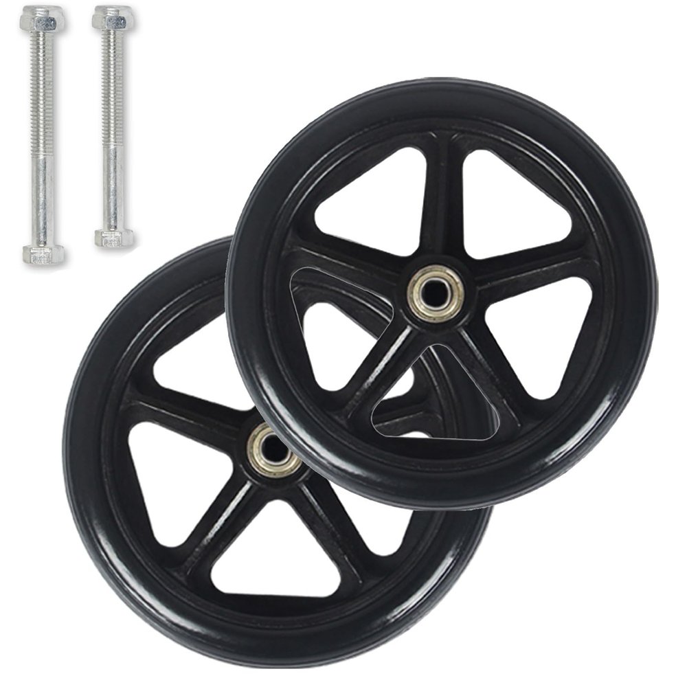 HJXGQJM 7-Inch Wheelchair Front Caster Wheels, PVC Replacement Wheels, Black, 16–17 cm