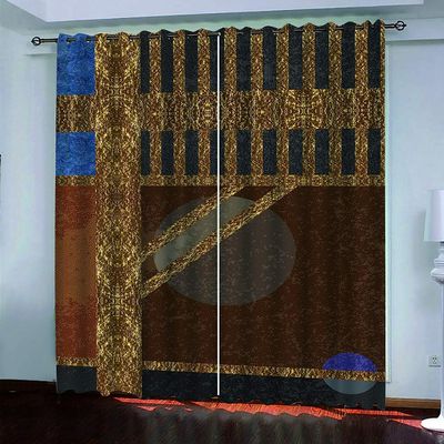 3D Vintage Gold Art Curtain, 300 x 280 cm, Boy and Girl Design