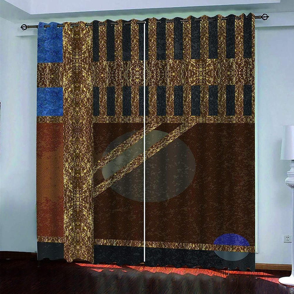 3D Vintage Gold Art Curtain, 300 x 280 cm, Boy and Girl Design
