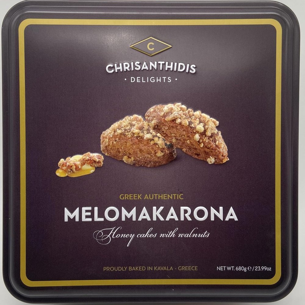 Chrisanthidis Delights Melomakarona Traditional Greek Christmas Cookies in Metal Tin 680 g