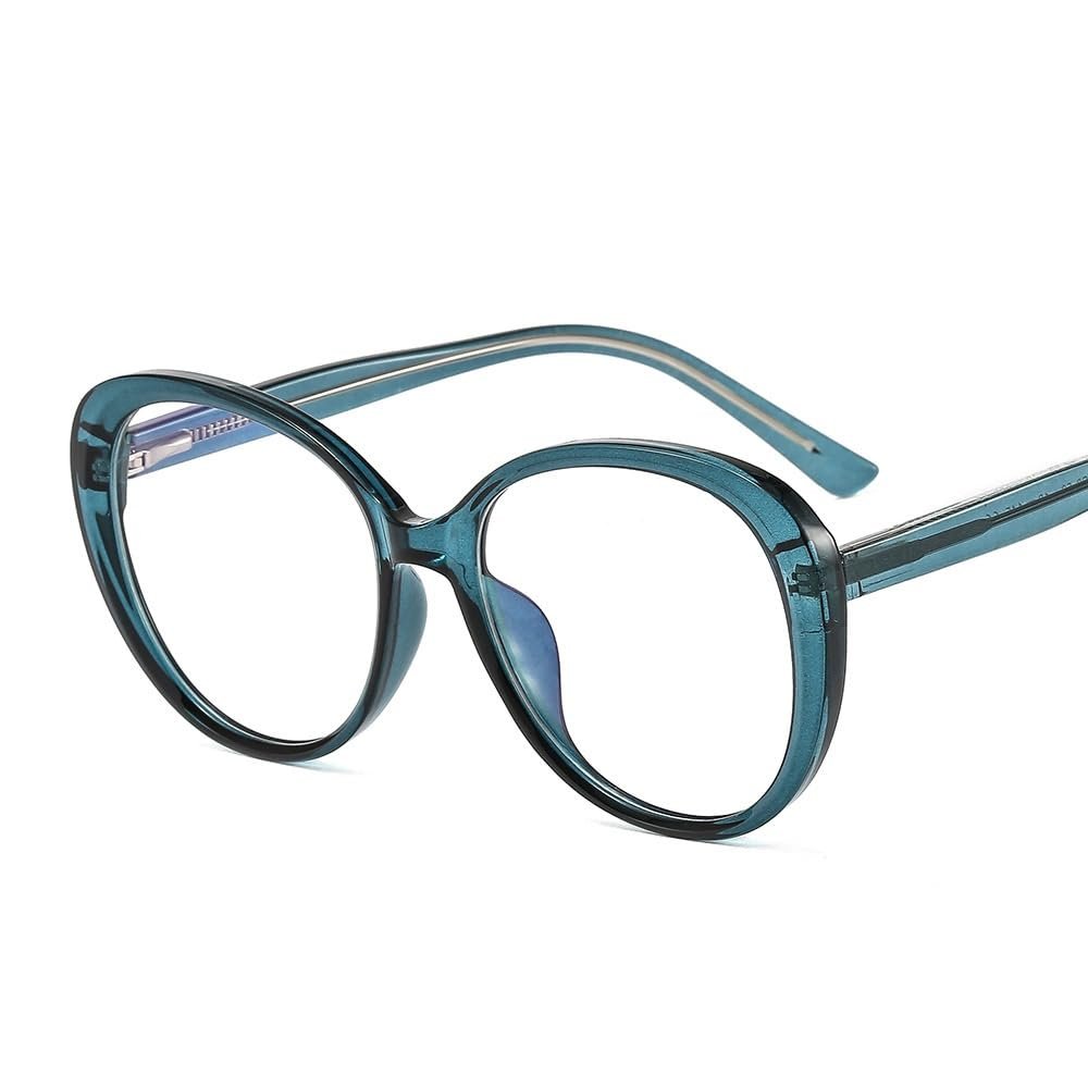 PARWANA Round Oversized Blue-Light-Blocking Computer Reading Glasses, Green, +0.00
