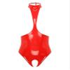 FEESHOW Women's Open-Bust Glossy Patent Leather Catsuit, Red, M view 1