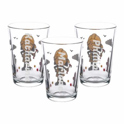 LUXENTU Children's Drinking Glasses with Engraving, Firefighter Bernie, 205 ml, Set of 3