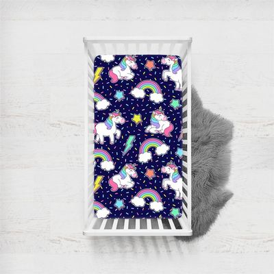 Odot Unicorn Fitted Sheet for Crib and Toddler Mattresses, Cartoon Unicorn Pattern, Microfiber Bassinet Sheet with Elastic Band (Color G, 70 x 140 cm)