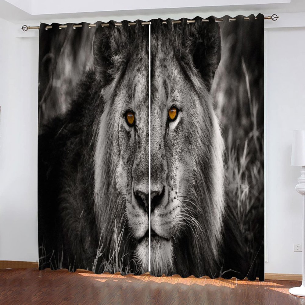 2 Gray Lion Blackout Curtains, 43.3" W x 84.6" H, with Grommets