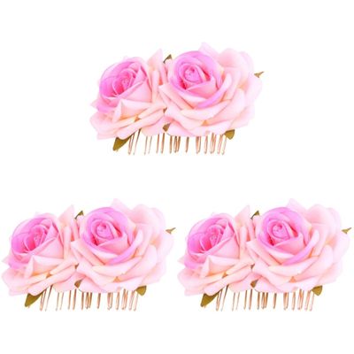 minkissy 3-Piece Double-Flower Hair Comb Set, Pink
