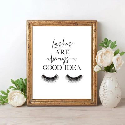 Eyelash Makeup Quote Print Black and White Fashion Poster, Canvas Wall Art, 21 x 30 cm, Unframed