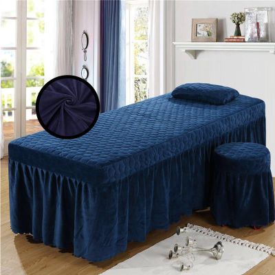 Highdi Massage Table Cover with Face Hole, Washable Crystal Velvet, Elastic Fitted Massage Bed Cover, Soft Breathable, 70 x 185 cm, Navy Blue