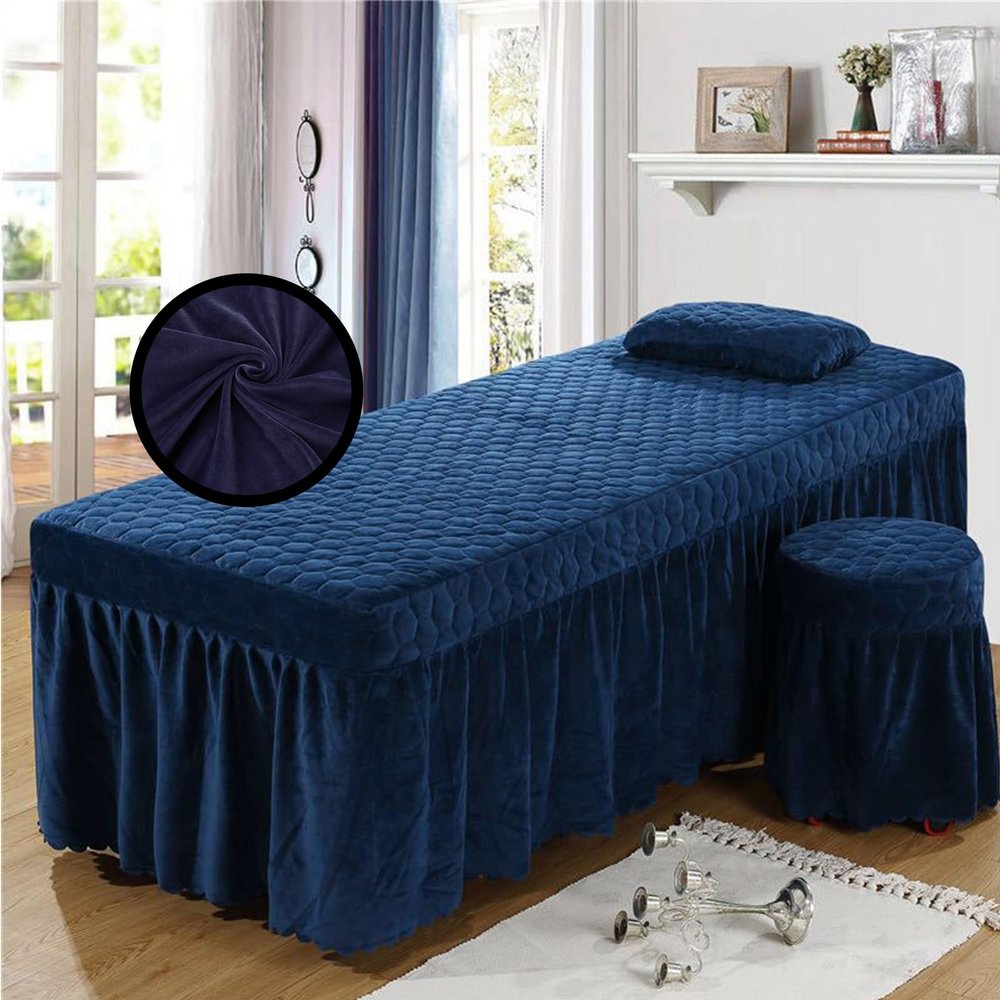 Highdi Massage Table Cover with Face Hole, Washable Crystal Velvet, Elastic Fitted Massage Bed Cover, Soft Breathable, 70 x 185 cm, Navy Blue