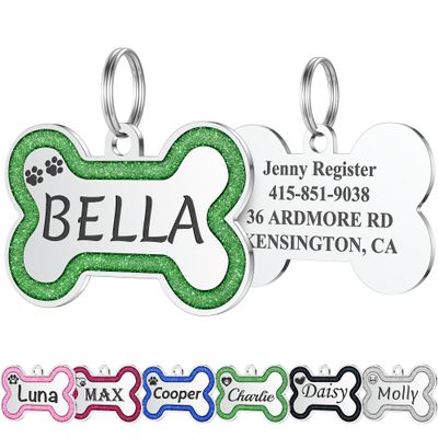 GISUREY Personalized Dog Tag with Engraving - Glitter Dog Tag