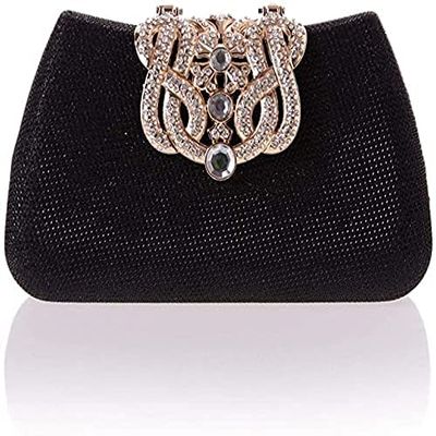 RajoNN Women's Diamond Evening Clutch, European and American Fashion, Banquet Bag, 18 x 10 x 6 cm (Black)
