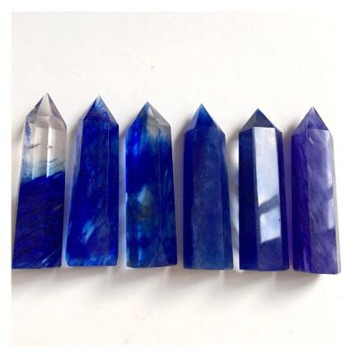 JCAKES Natural Rough Crystal, 1 Piece, Blue Melt Crystal, Quartz, Hand-Carved Crystal Point Wand Column, Healing Stone (Color: 2 pcs, Size: Approx. 60–90 mm)