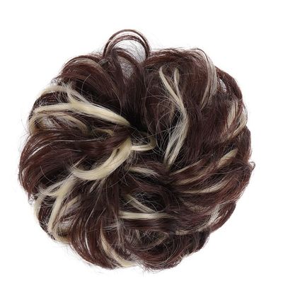Donut Bun Hairpiece for Women and Girls, Curly Wavy Synthetic Chignon with Elastic Band, Messy Bun Extension (Color: 6AH613)