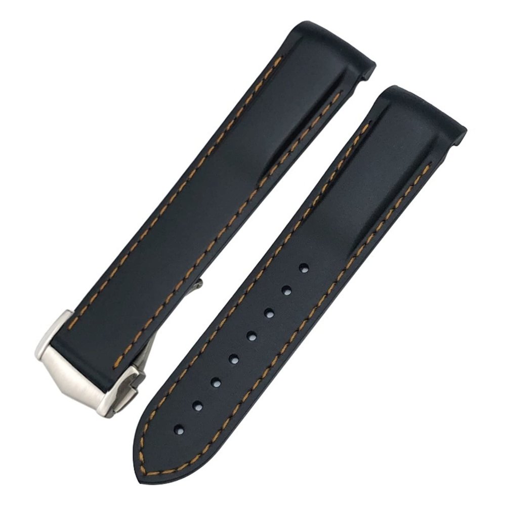 SCHIK 20 mm Curved Rubber Strap for Omega Speedmaster Moonwatch, Seamaster 300, AT150, Black Buckle, Agate