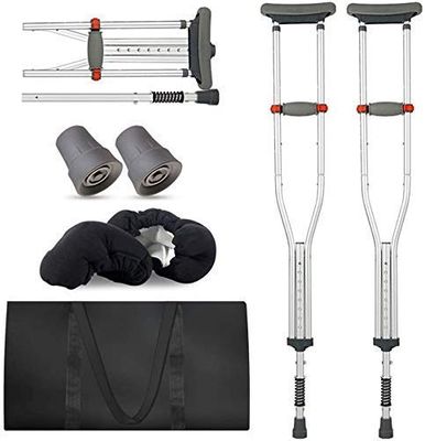 SilteD Canes Underarm Crutches, Double-Folding, Adjustable, Open Cuffs, Lightweight Aluminum, Forearm Support Cushioning System with a Spring