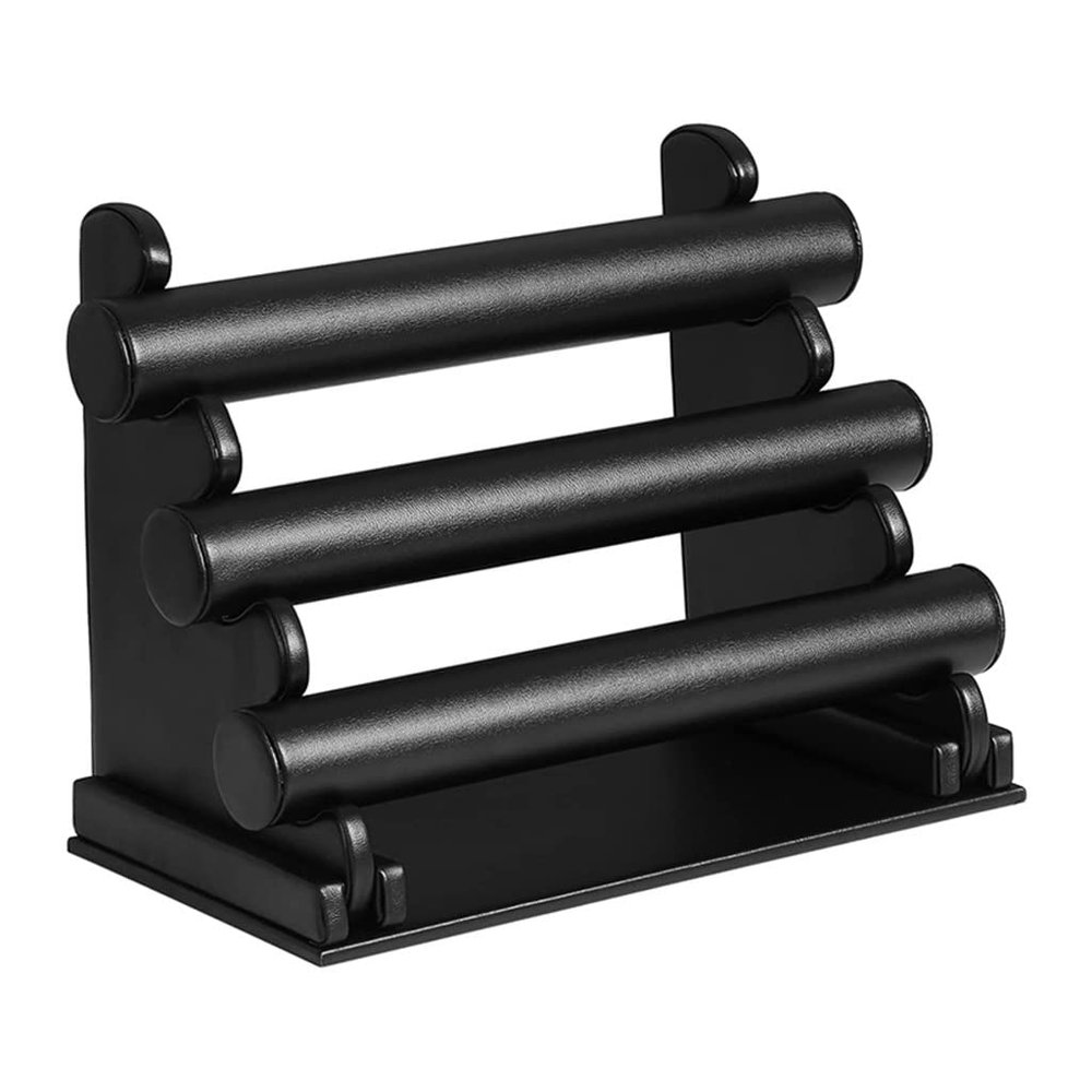 TJLSS 3-Tier PU Bracelet Holder with 3 Rods, Black, 30 x 17 x 22.5 cm