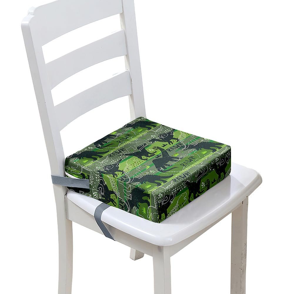 FANSU Children's Booster Seat Cushion, Dinosaur Print, Green, 32 x 32 x 8 cm