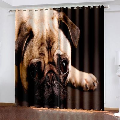 Bedroom Blackout Curtain, Polyester, Opaque, 183 x 214 cm, Animal Dog 3D Pattern