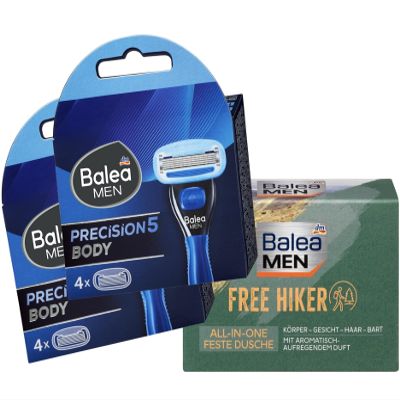 Balea MEN 3-Piece Body Care Set: Precision Body Razor Blades and Free Hiker Shower Soap