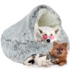 WTZHHK Plush Dog Cave & Cat Bed, Anti-Anxiety Indoor Round Pet Bed with Waterproof Base, Gray, 25.5 in (65 cm) view 1