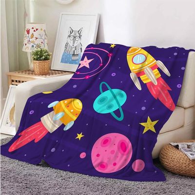 Rocket Purple Pink Plush Flannel Sherpa Blanket 180 x 220 cm