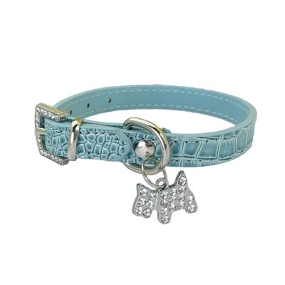 Newtensina PU Leather Crocodile Grain Dog Collar with Puppy Pendant