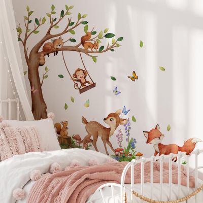 Runtoo Baby Tree Forest Animal Wall Decal
