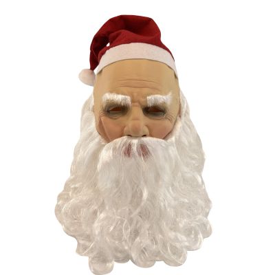 Qianderer Santa Claus Latex Mask with White Beard and Red Hat