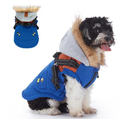 Warm, Lightweight Waterproof Dog Jacket with Hoodie, Reflective Stripes, Style 6 Blue-Brown, XL