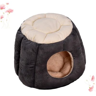 minkissy Round Dog House in PP Cotton and Plush, Warm Pet Bed for Dogs and Cats, Black