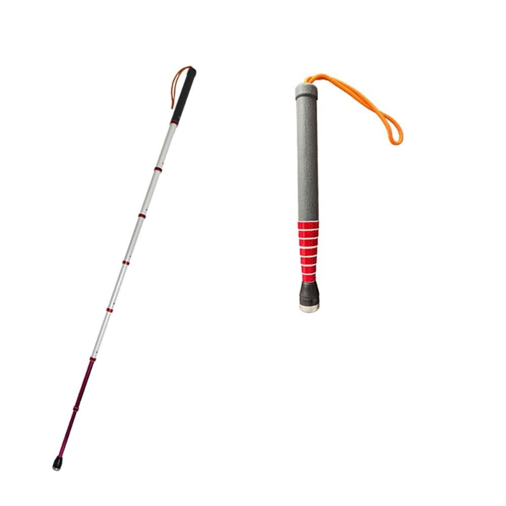 BIBEZE Telescopic White Cane for the Blind, Reflective Red Label, 8-Section Titanium Alloy Cane, 118 cm