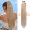REECHO 28-Inch Long Straight Drawstring Ponytail Extension, Synthetic Hairpiece for Women, Dark Blonde with Highlights view 1